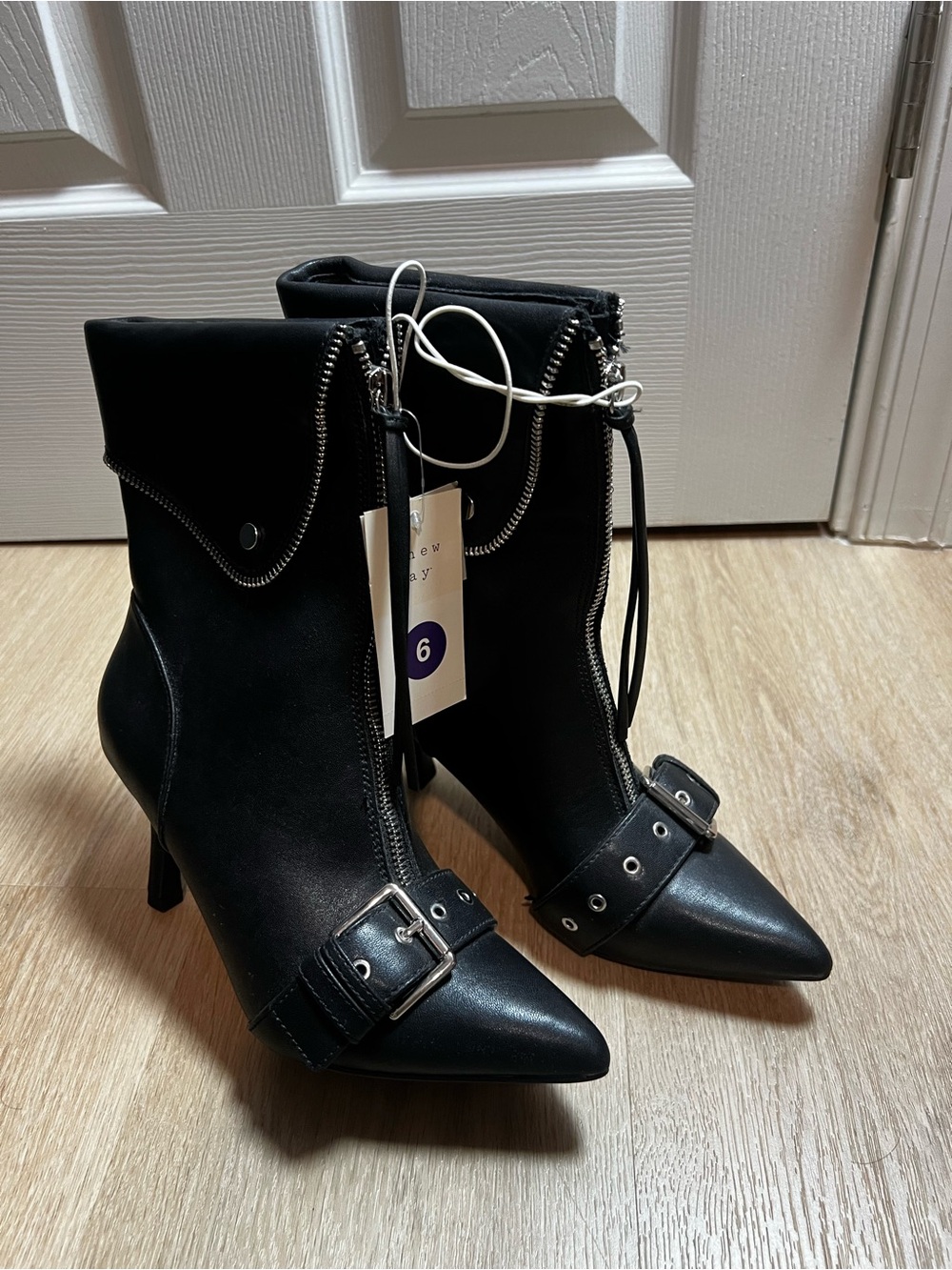 Black Pointed-Toe Buckle Ankle Boots - Women size 6 / a new day TARGET